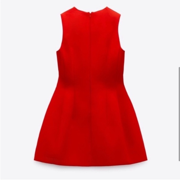 NWT Zara Red Voluminous Tulip Mini Dress Crepe Material- Size XS - Picture 3 of 6